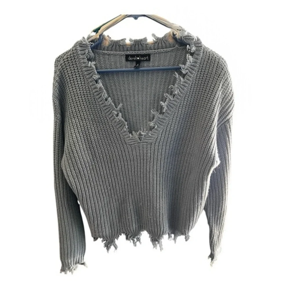 Derek Heart Distressed Blue Sweater - Picture 1 of 4